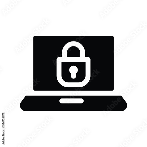 laptop with padlock symbol of data security solid icon vector design good for web or mobile app