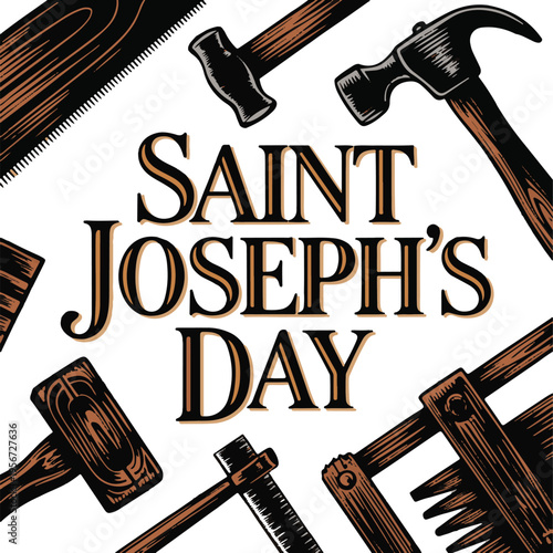 Saint Josephs day holiday with carpentry tools and carpentry tools
