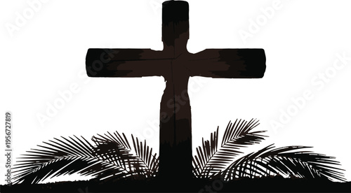 Christmas island religious cross silhouette on tropical ground surface