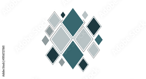 Modern geometric rhombus pattern with varying shades of blue and gray on white