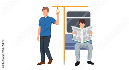 People Commuting by Public Transportation: Reading on a Train or Bus