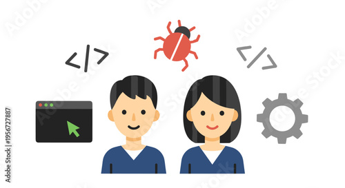 Illustration depicting software development testing and deployment processes