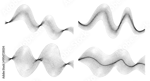 Abstract Swirl Dotted Lines Waves Pattern Set Black White Background Design Element