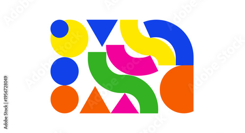 Abstract geometric shapes brightly colored on a clean white background design element