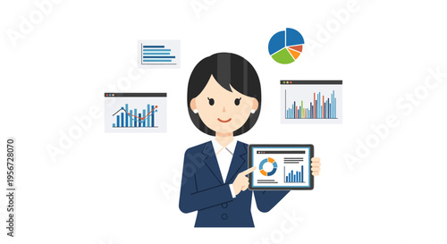 Professional analysis of business data trends using digital tablet illustration
