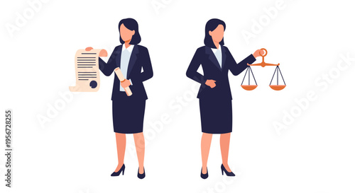 Professional Women in Law and Justice Roles – Detailed Vector Illustration Set