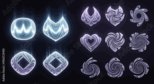 Abstract Fractal Designs: Ethereal Swirls, Hearts, and Geometric Shapes in Light Blue