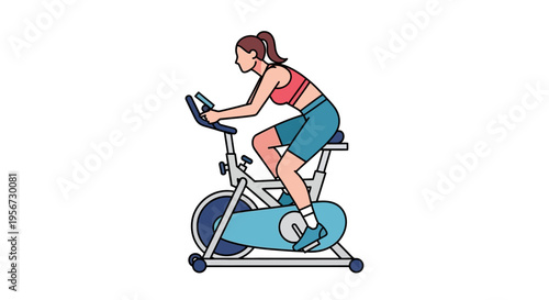 Active woman performing indoor cycling exercise on stationary exercise bicycle for cardiovascular fitness and healthy lifestyle