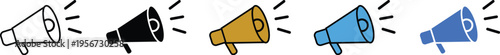 colorful megaphones with speech lines on white background