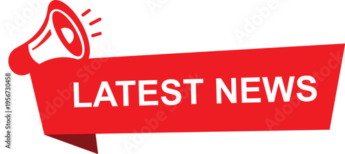 Red banner with megaphone announcing latest news