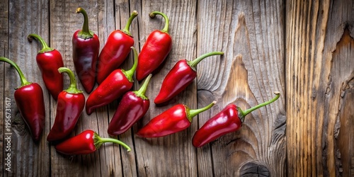 A Collection of Vibrant Red Chili Peppers Arranged on a Rustic Wooden Surface