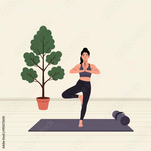 Embrace a contemporary approach to health and mindfulness A serene yoga pose promoting inner calm, stability, and holistic personal development