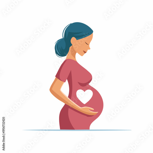 Pregnant Woman with Heart on Belly Illustration.