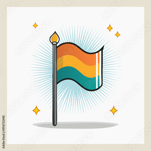 Pride Flag Illustration with Orange, Yellow, and Teal Stripes.