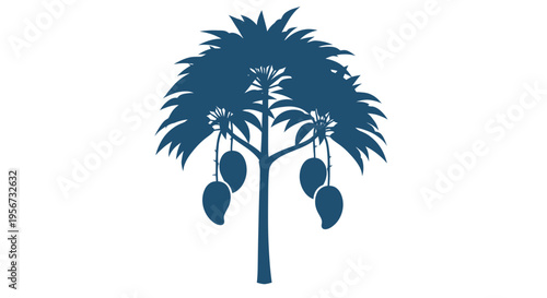 Blue Silhouette Mango Tree with Ripe Fruit