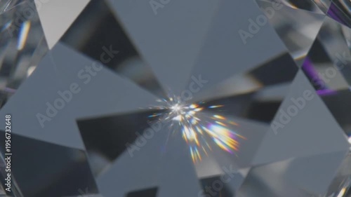 A stunning, intricately faceted gemstone or diamond close-up reveals its precise geometric cuts and internal light reflections.