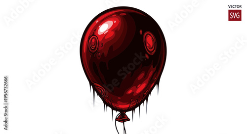 Dark Red Balloon with Dripping Effect, Isolated on White Background, Vector Art