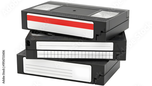 Retro Stack Of Three Vhs Video Cassettes On White Background