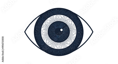 Digital Eye with Circuit Board Iris - Artificial Intelligence and Surveillance Concept