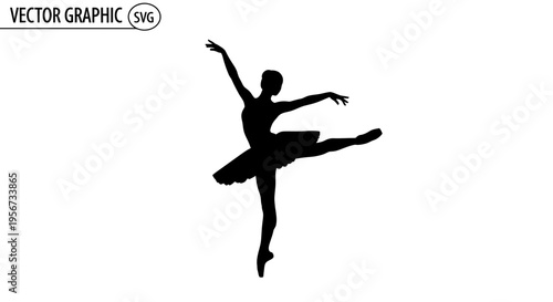 Elegant ballerina silhouette dancing on white background, ballet performance, graceful pose