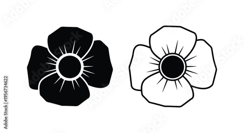Set of 2 flower icons vector, black and white