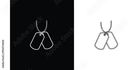 Set of 2 dog tag icons vector, silver, illustration