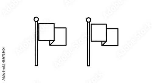 Set of 2 flag icons vector, black line illustration