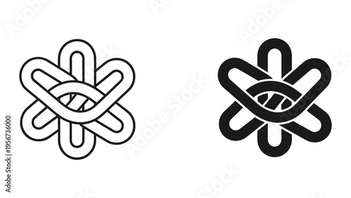 Abstract Geometric Interlocking Loop Logo Design - Black and White Vector Icon