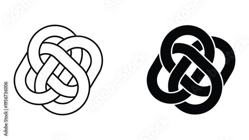 Interlocking Celtic knot in black and white line art and solid fill vector