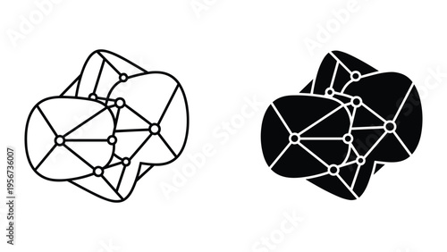 Abstract Networked Data Clusters and Connections - Line Art and Solid Icon Set
