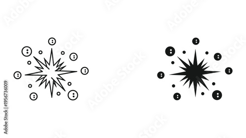 Explosion Icons, Starburst and Bubbles - Line Art and Solid Fill