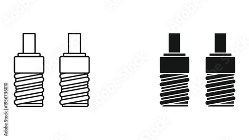 Screw Bolt Icon Set: Line Art and Solid Black Vector Illustrations