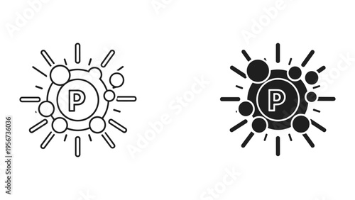 Phosphorus P Element Symbol Icon, Chemistry, Biology, Nutrition, Science, Medicine Concepts