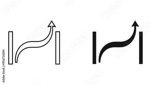 Arrow Surging Upward Between Two Parallel Lines, Icon Symbol, Vector Illustration