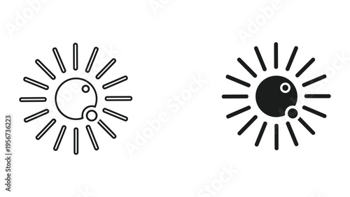 Sun icon and silhouette with rays and moon, weather forecast, climate change, day and night symbols