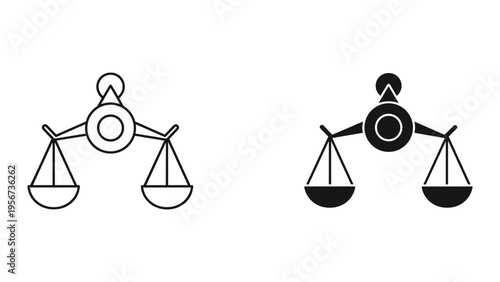 Balance Scales Icon Set - Justice, Law, Fairness, Equality, Weighing, Measurement, Equilibrium, Legal Symbols