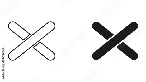 Two 'X' Marks, Outline and Solid Fill, Simple Geometric Symbols for Cancel, Close, Wrong, or Error