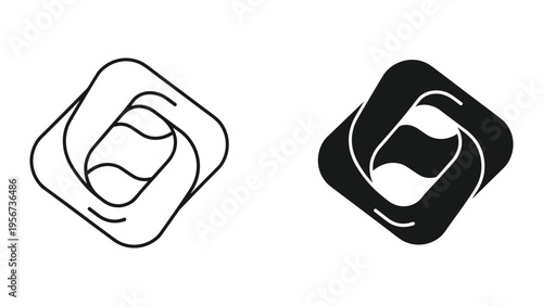 Sushi Roll Icon - Line Art and Solid Silhouette, Japanese Cuisine Symbol