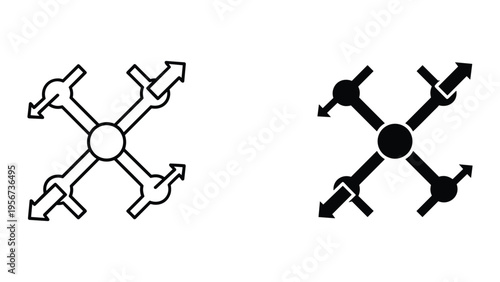 Set of Four Direction Arrows with Circles, Isolated on White Background, Icons for Navigation, Movement, and Orientation