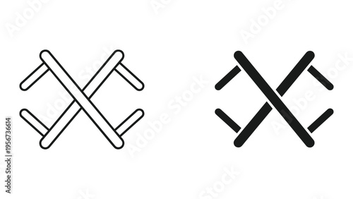Two Crossed Police Batons, Outline and Solid Icon Set, Symbolizing Law Enforcement and Justice
