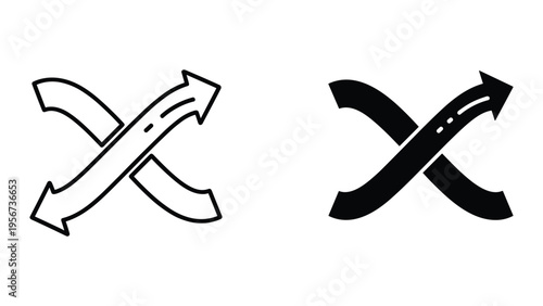 Crossing Arrows Icon: Directional Change, Intersection, Convergence, Divergence, Transition, Opposing Paths