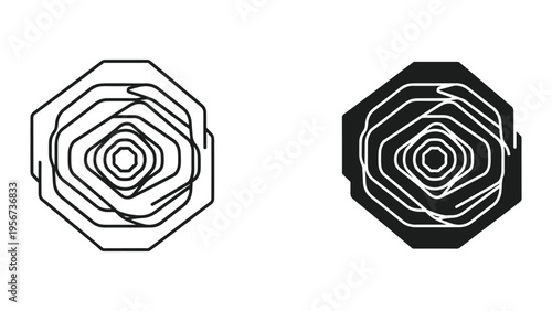 Rose Icon and Silhouette - Stylized Geometric Flower Symbol