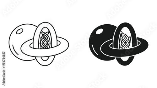 Abstract Symbol of a Planet with Ring and Stylized Egg or Seed with Lattice Design
