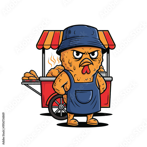 Cartoon fried chicken street food vendor.