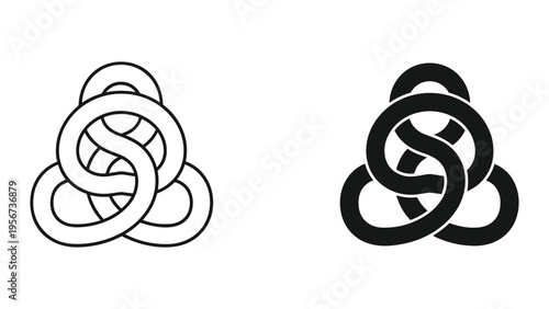 Triquetra Knot Icon: Outline and Solid Black, Ancient Symbol of Eternity and Interconnectedness