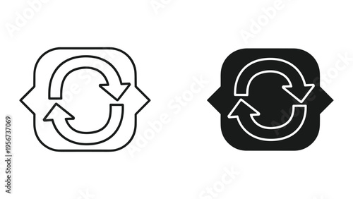 Recycle symbol with circular arrows, outlined and filled icons, concept for sustainability, renewal, refresh