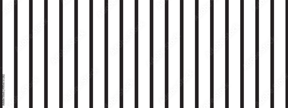 Obraz premium Repeated vertical black parallel straight lines on white background. Simple striped print. Structure of prison bar. Vector graphic minimalist illustration