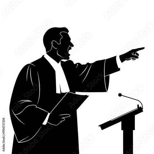 Lawyer stands at podium giving presentation confidently