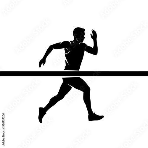 Man runs across hurdle in athletic event with speed and agility outdoors.