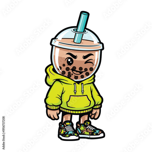 Cartoon boba tea character in hoodie 6.